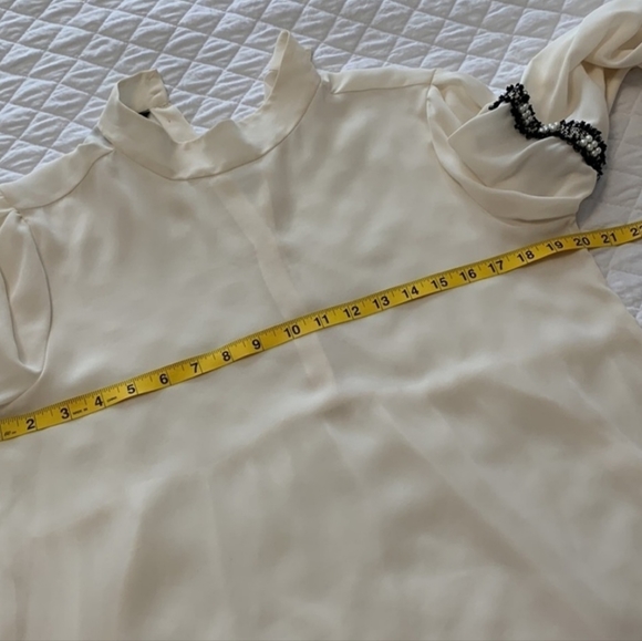 ZARA chiffon long sleeve top blouse beaded arm detail flare sleeves ivory large - Picture 13 of 13
